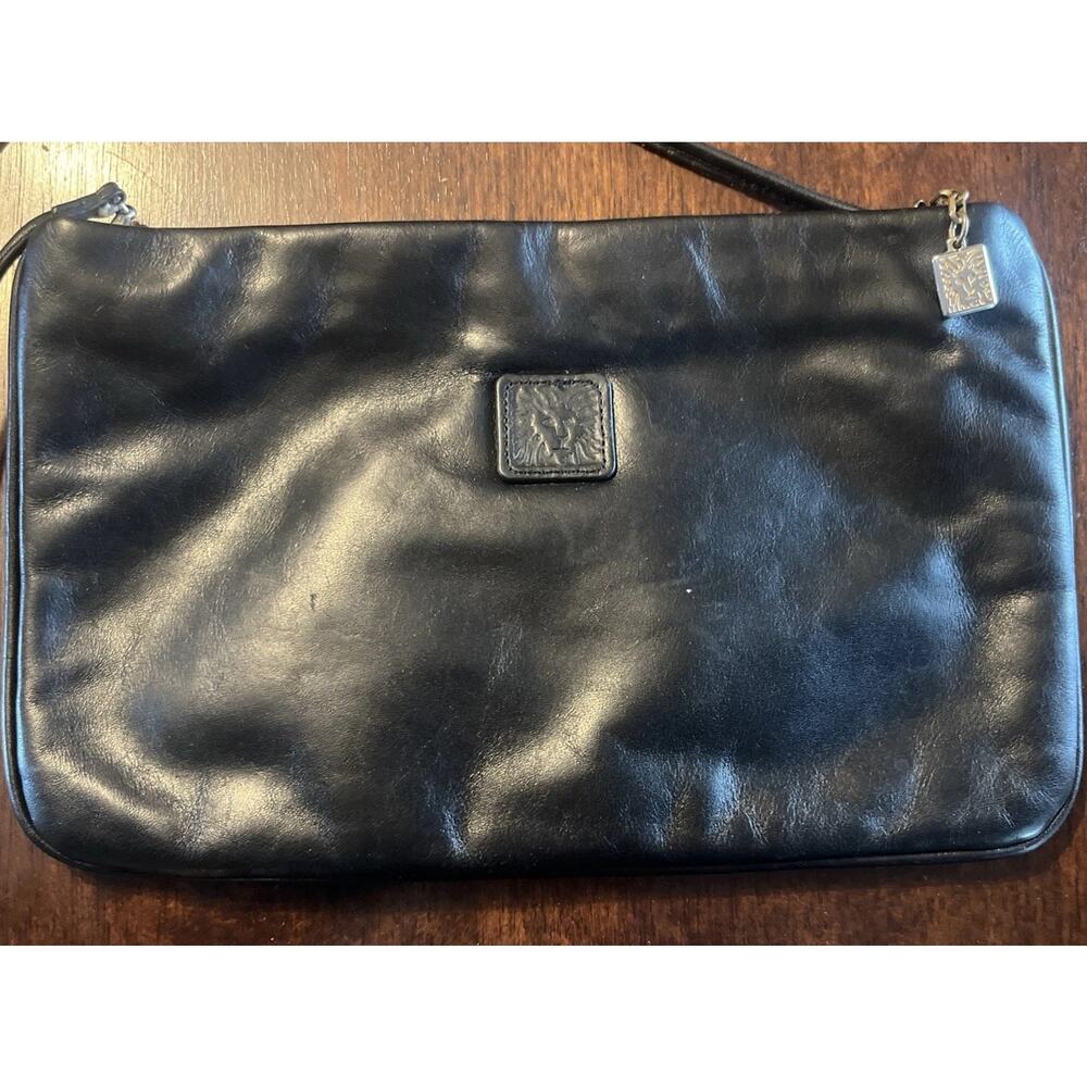 Vintage 90s Anne Klein For Calderon Nordstrom Black Leather Crossbody Clutch Bag